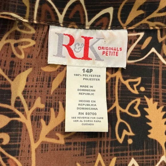 R & K Vintage Brown Floral Sleeveless Pencil Sheath Dress 14P Maxi Slimming Chic - Picture 6 of 7